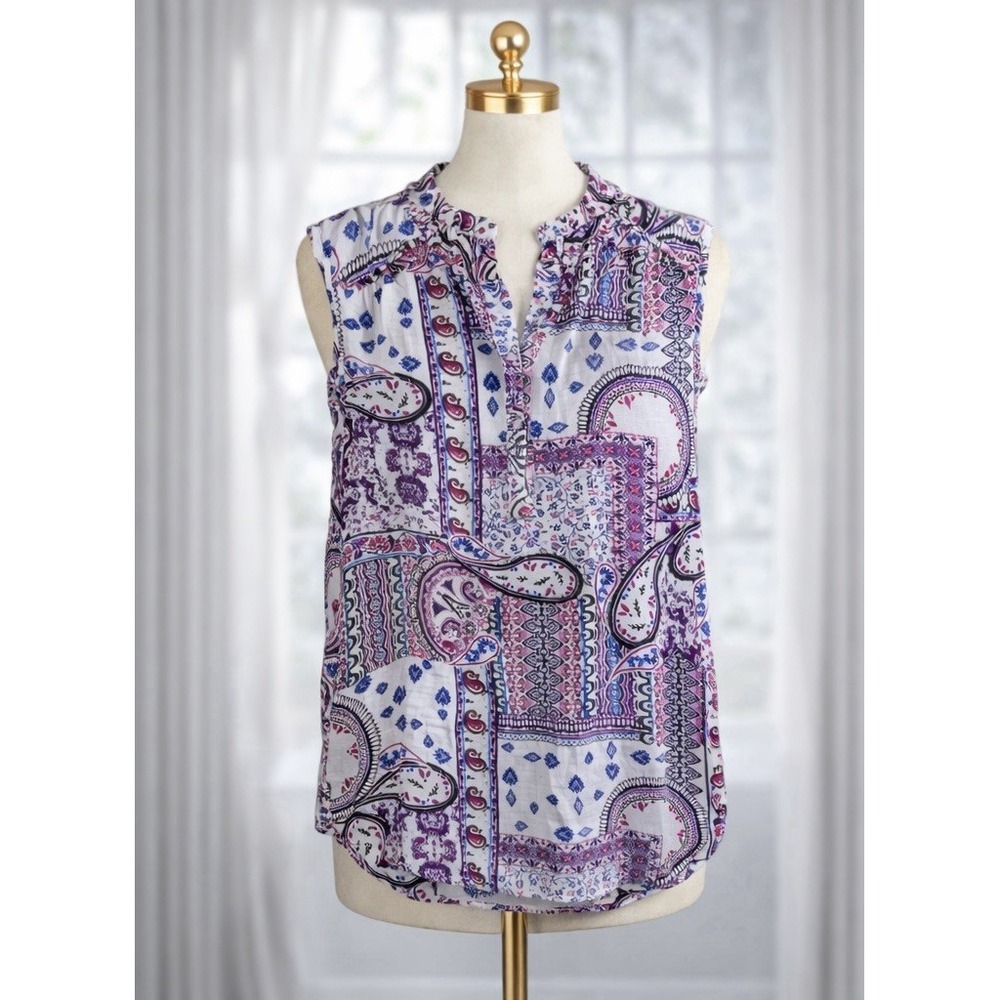CYNTHIA ROWLEY Mixed‎ Media Print Top Sleeveless Popover Pink Purple Size Medium